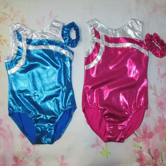 Leotard New Size MC 8-10 or LC 12-14 Gymnastics Blue Pink Metallic Balera - Picture 2 of 8